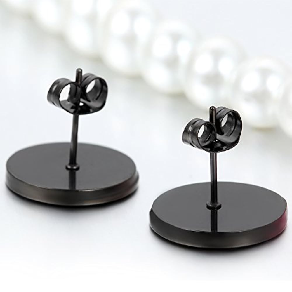 Amazon | JewelryWe 丸型 ステンレス ピアス 黒色（ブラック） 2
